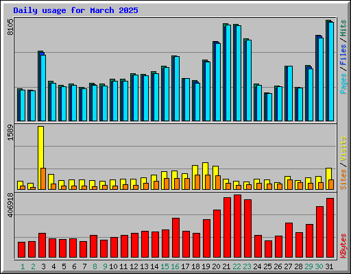 Daily usage for March 2025